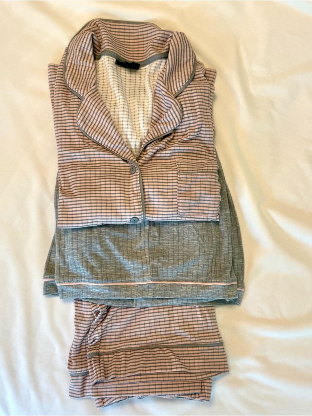 Tahari Pink and Gray Striped 3-piece Pajama Set